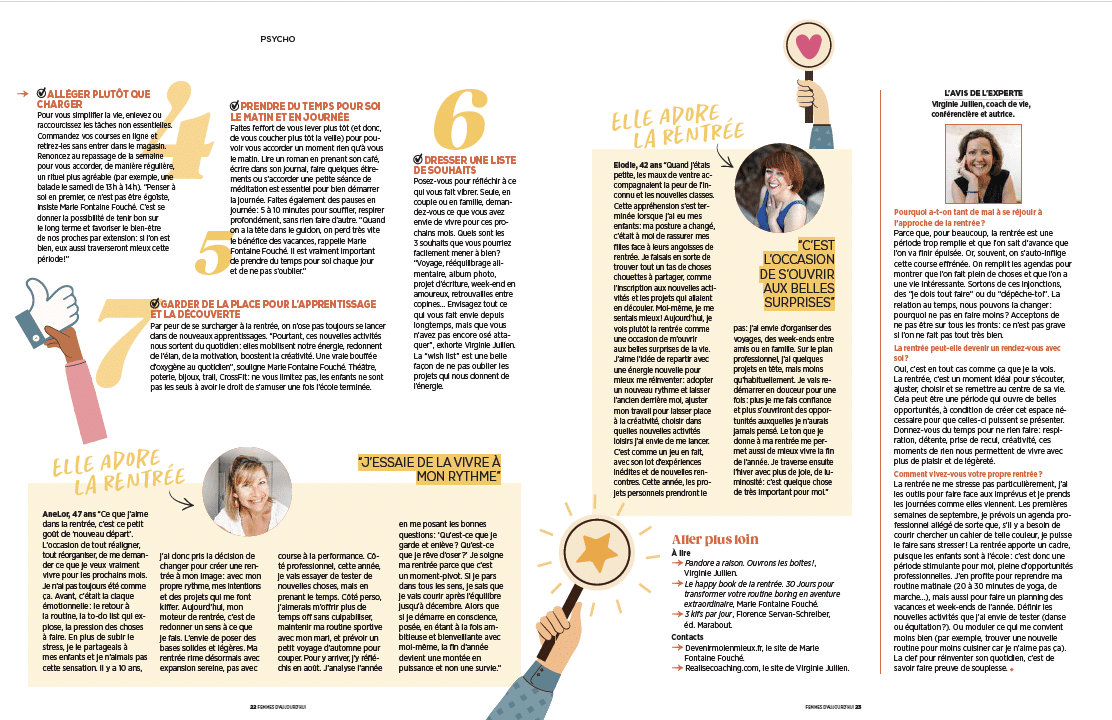 Vous allez adorer la rentrée - Article Femmes d'Aujourd'hui